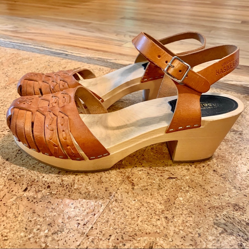 Swedish Hasbeens clog sandals with leather straps